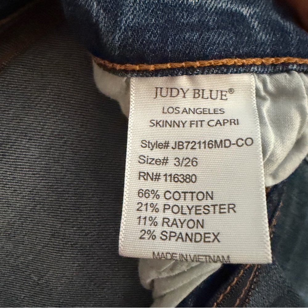 Judy Blue Skinny Fit Style #JB72116MD-CO Capri Denim Stretch Blue Jeans sz 3/26 - Picture 8 of 9